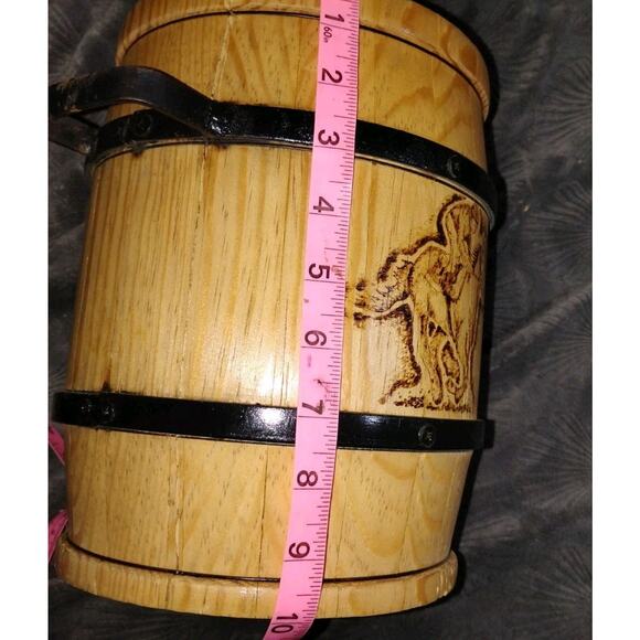 Hand Made wooden barrel piggy bankwood-burned or engraved Hourse design - Picture 9 of 10